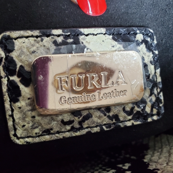 Furla Top Handle Leather Evening Bag Crossbody Purse Snakeskin Print - Picture 9 of 14